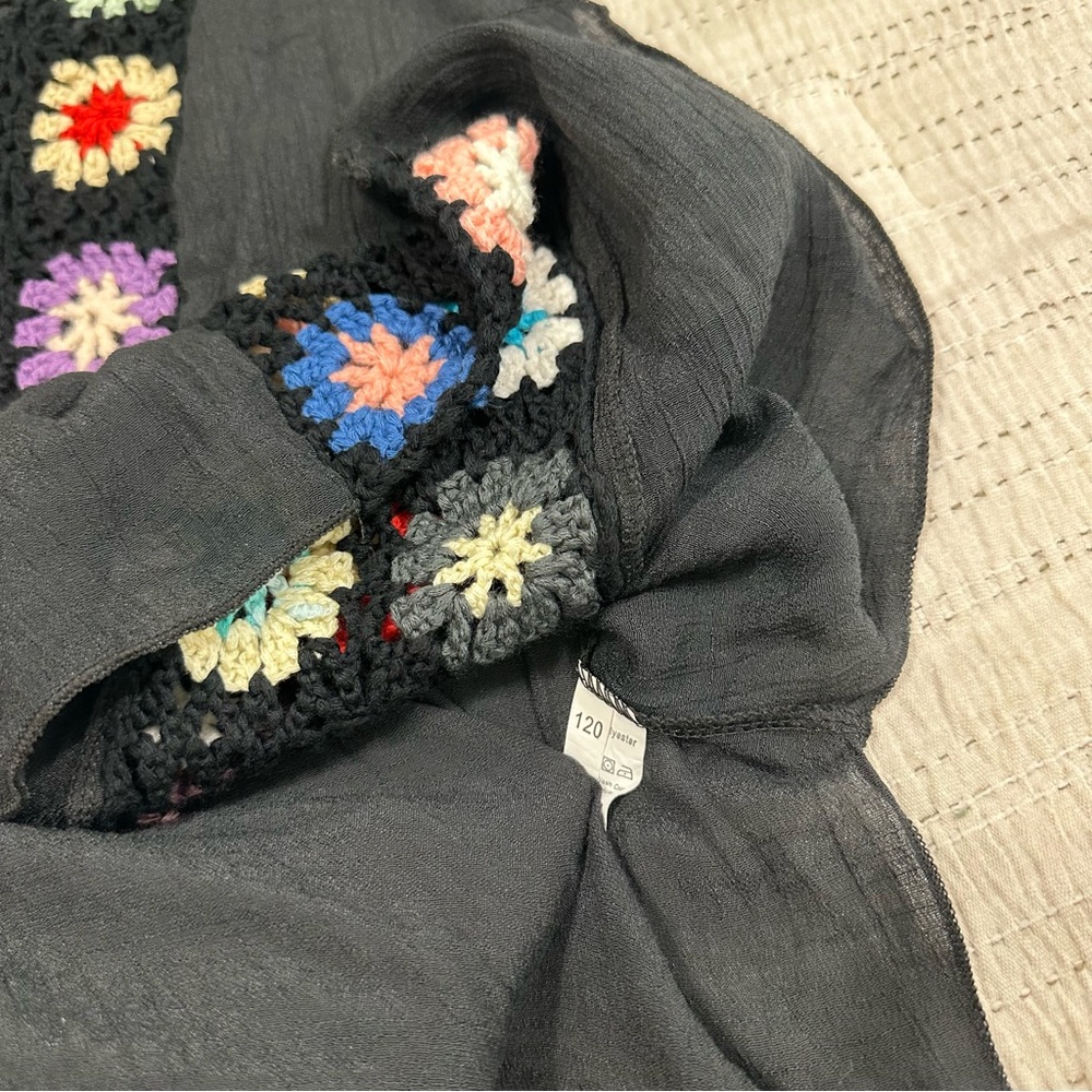 Source Unknown Black Sleeveless Swim Coverup with Multicolor Crochet Accents - Picture 4 of 6